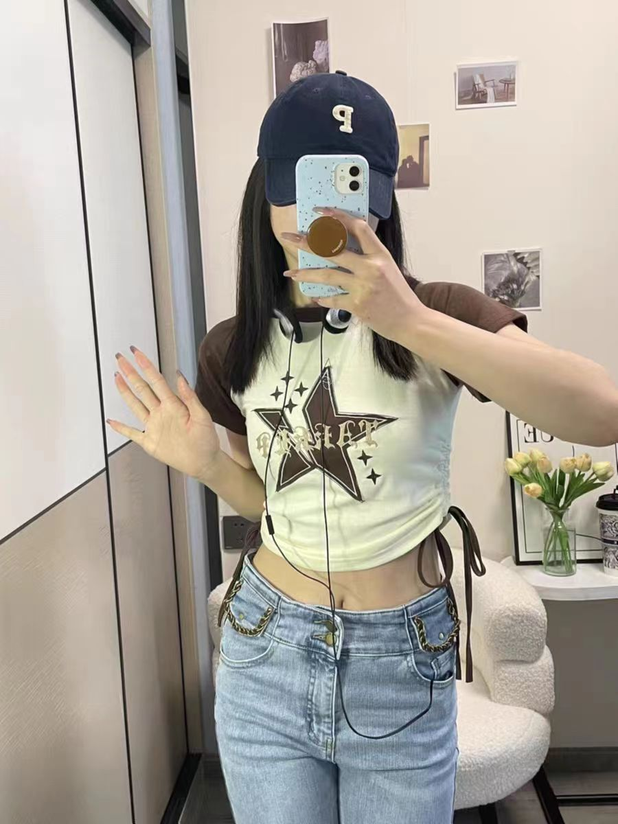 1.1螺紋 純欲風刺繡純棉短袖t恤女