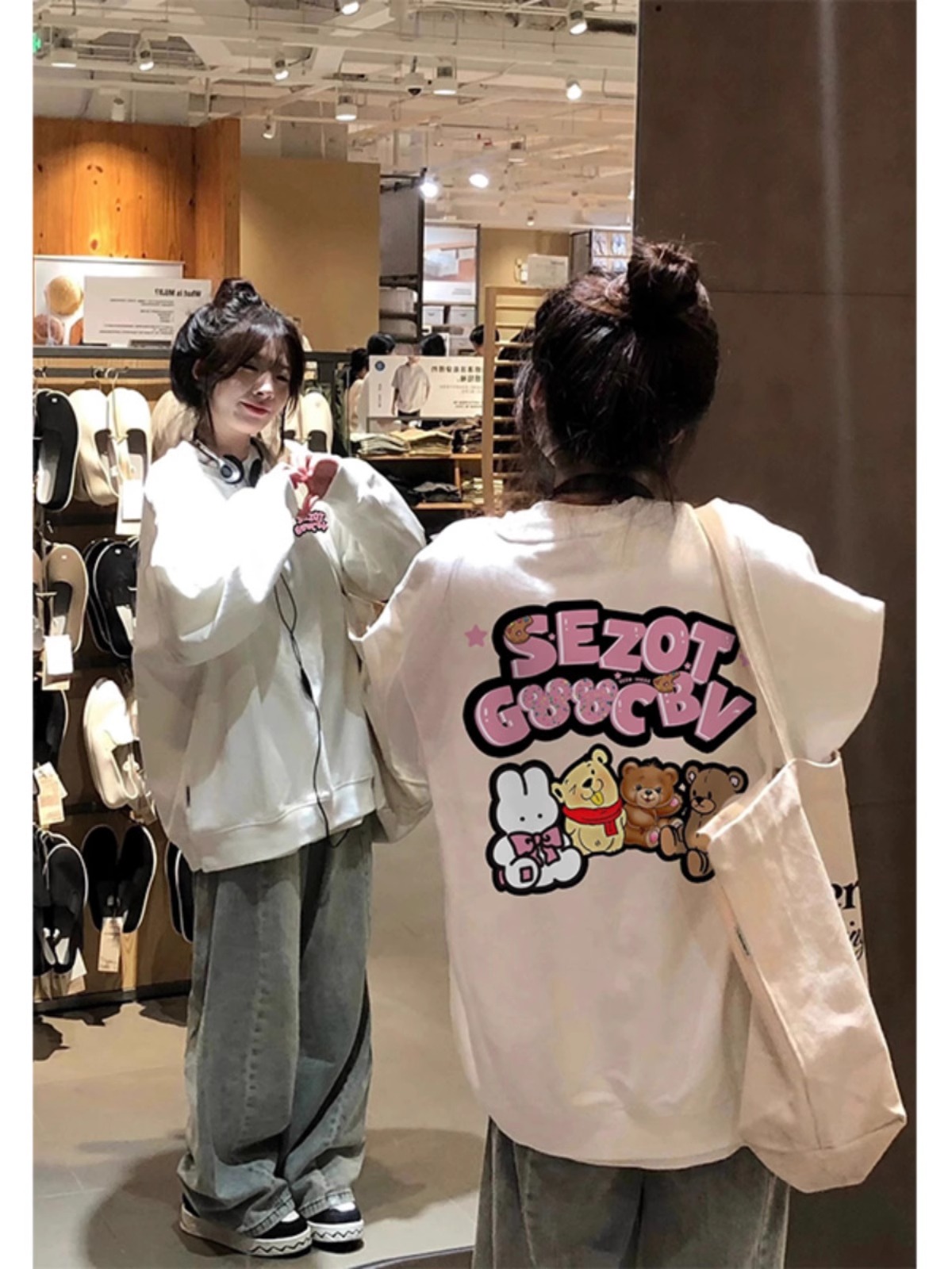 國潮美式多巴胺圓領衛衣女春秋新款oversize寬鬆無帽情侶裝外套潮