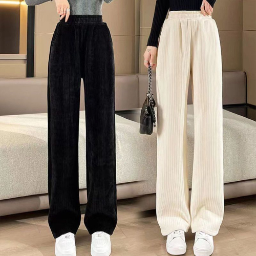 Official picture  Korean style wide-leg pants for women in autumn and winter, plus velvet, thickening and drape, slimming and loose corduroy pants