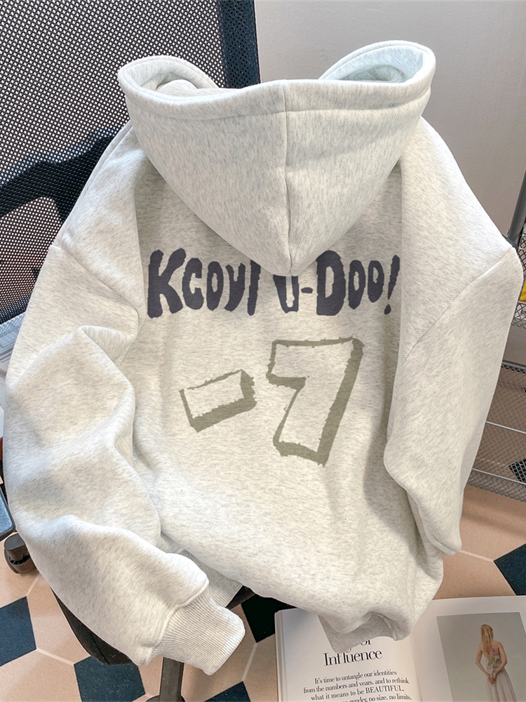 美式復古高街hiphop加絨衛衣女秋冬慵懶chic休閒即墨連帽外套上衣