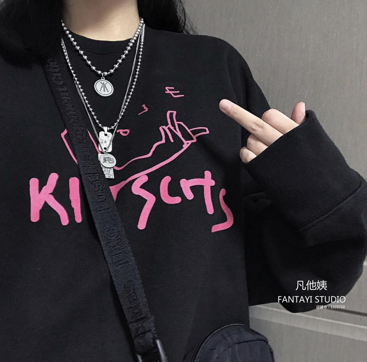 凡他姨自製嘻哈潮牌印花圓領衛衣毛圈男女同款韓國ins超火21春
