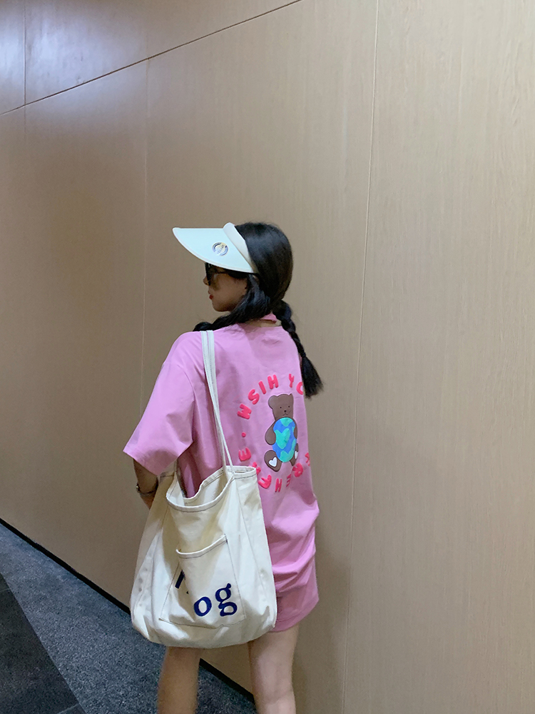 歐貨杏色鹽系時尚運動服套裝女夏季韓版寬鬆短袖短褲休閒兩件套潮