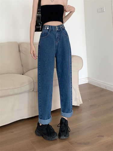 Real shot of small jeans for women in autumn and winter new high-waisted wide-leg pants American high street straight long pants trendy