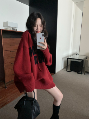 Actual shot of letter embroidered loose lazy style thickened hooded sweater jacket for women autumn and winter sweater