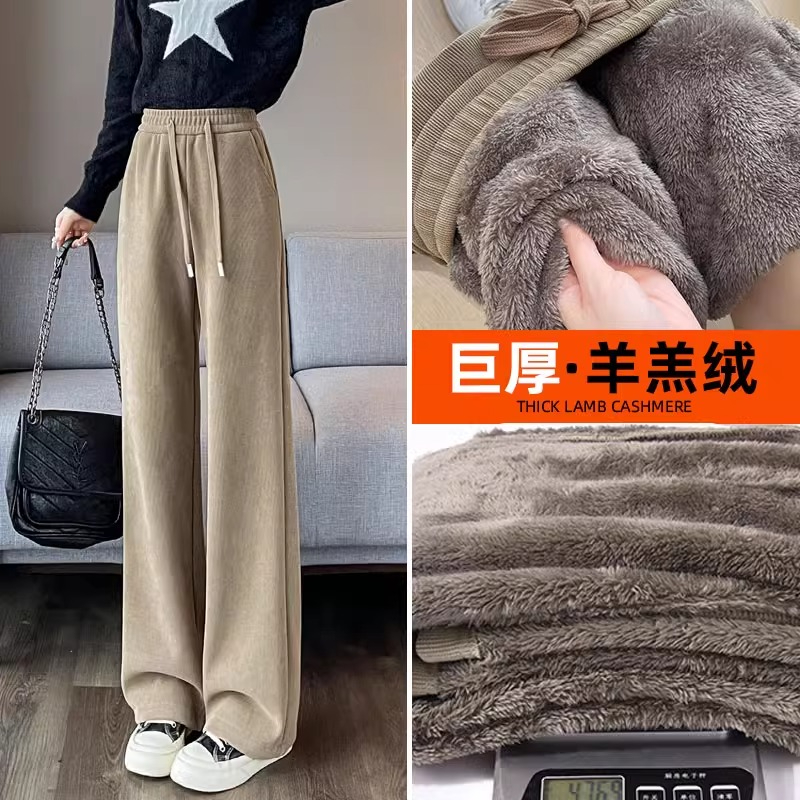 Official picture 16 pit European cotton velvet composite arctic velvet lamb velvet plus velvet pants women's winter casual loose straight pants