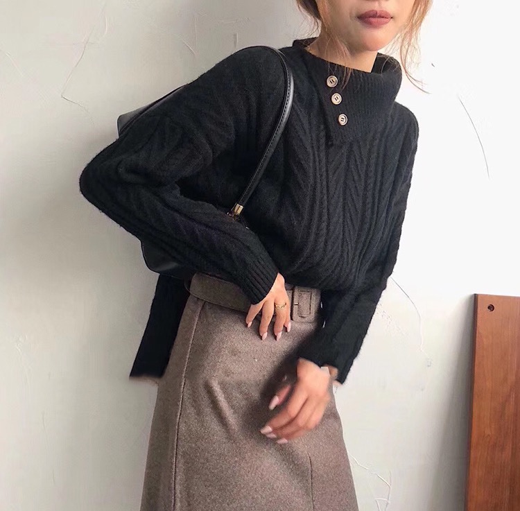 秋冬設計感復古麻花大翻領重工毛衣女百搭加厚軟糯慵懶上衣