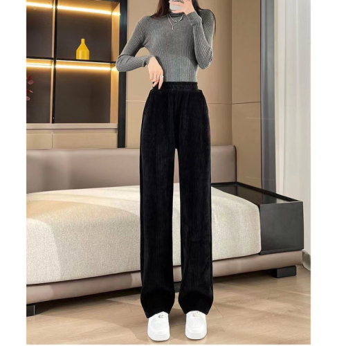 Official picture  Korean style wide-leg pants for women in autumn and winter, plus velvet, thickening and drape, slimming and loose corduroy pants