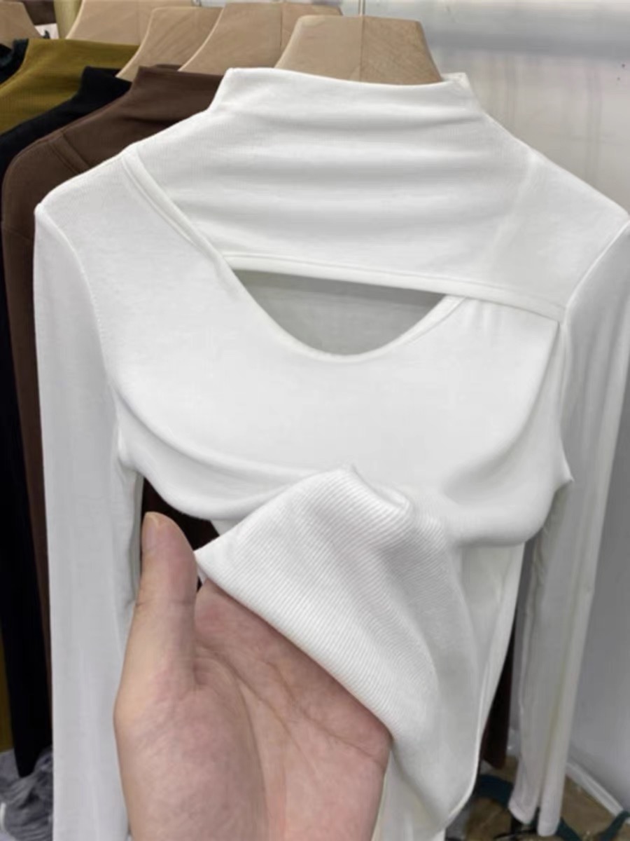 Half turtleneck autumn and winter long-sleeved bottoming shirt for women, hollow T-shirt for women, stylish inner style, tight and sexy top