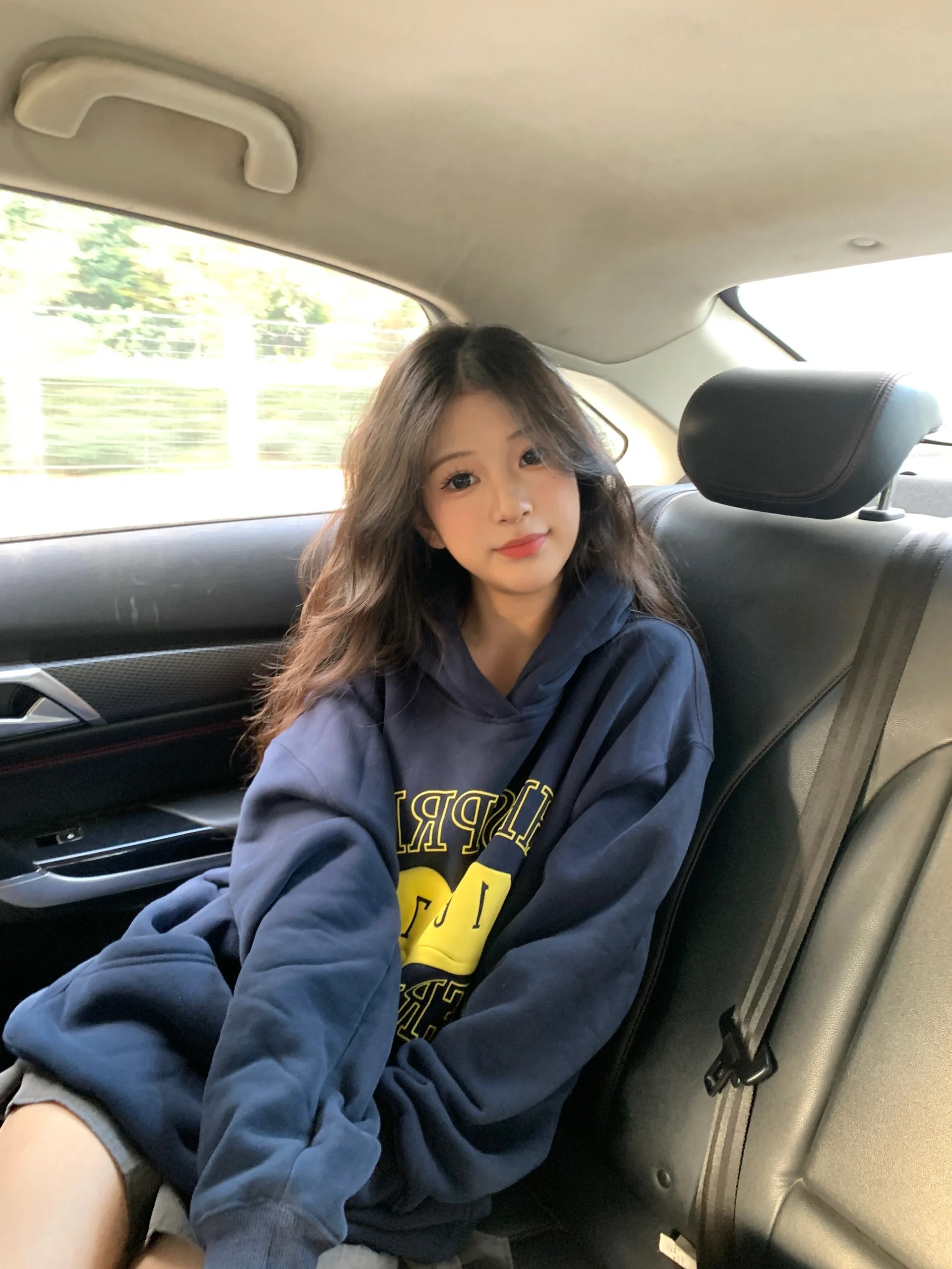 藏青色潮牌ins套頭衛衣女春秋薄款oversize時尚寬鬆帶帽外套百搭