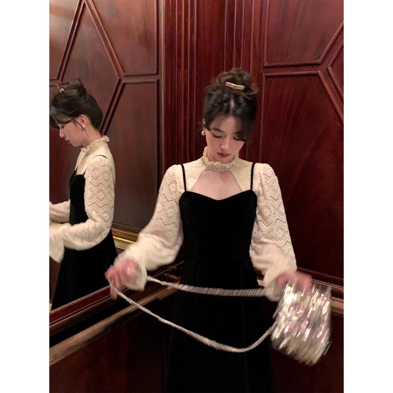 Auntie Lu and Uncle Zhuo◆Sunrise Venus Lace Mesh Shirt Suspender Velvet Dress