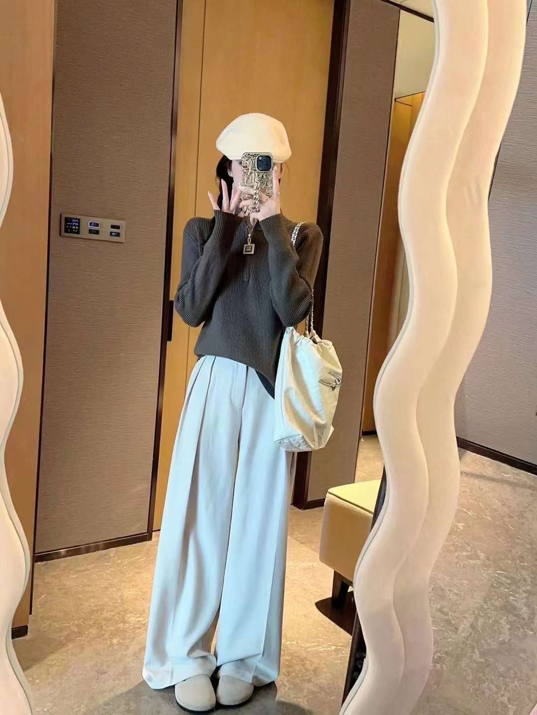 Long-sleeved top, versatile, fashionable, solid color, simple