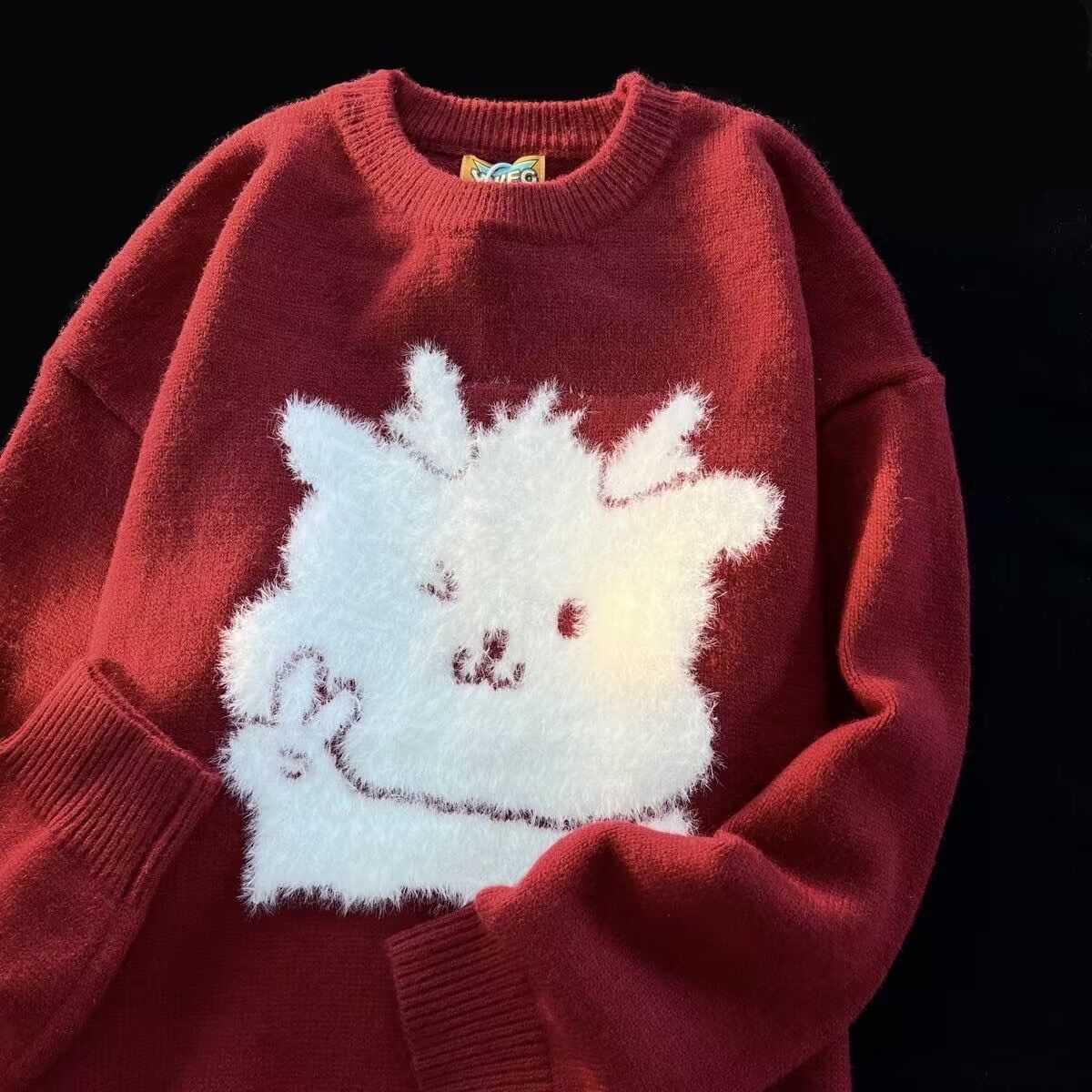 龍年本命年衣服紅色女裝時尚新款秋冬季特別的情侶裝拜年毛衣