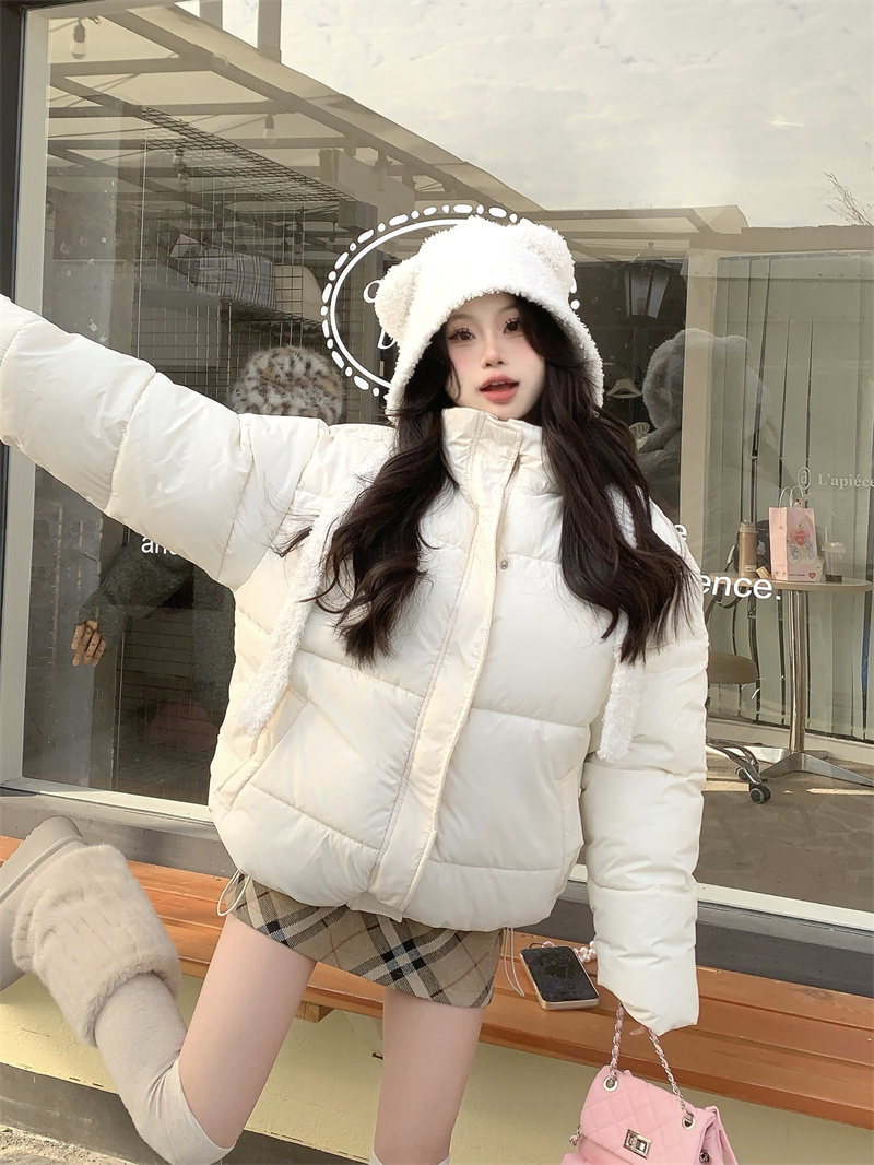 Actual shot of new winter milk fufu cotton stand collar thickened warm bread coat for women