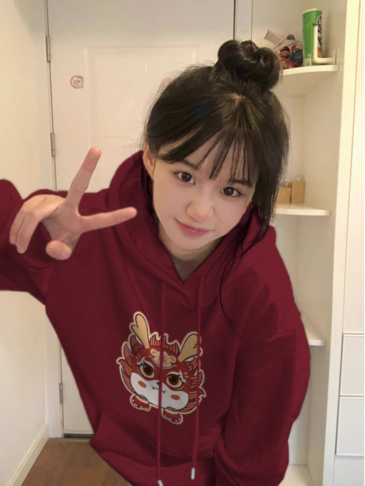本命年紅色衛衣女秋冬2024新款加絨加厚連帽外套寬鬆聖誕上衣