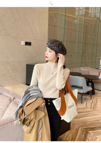 Thick knitted sweater bottoming half turtleneck internet celebrity design button decorated sweater female student fashion
