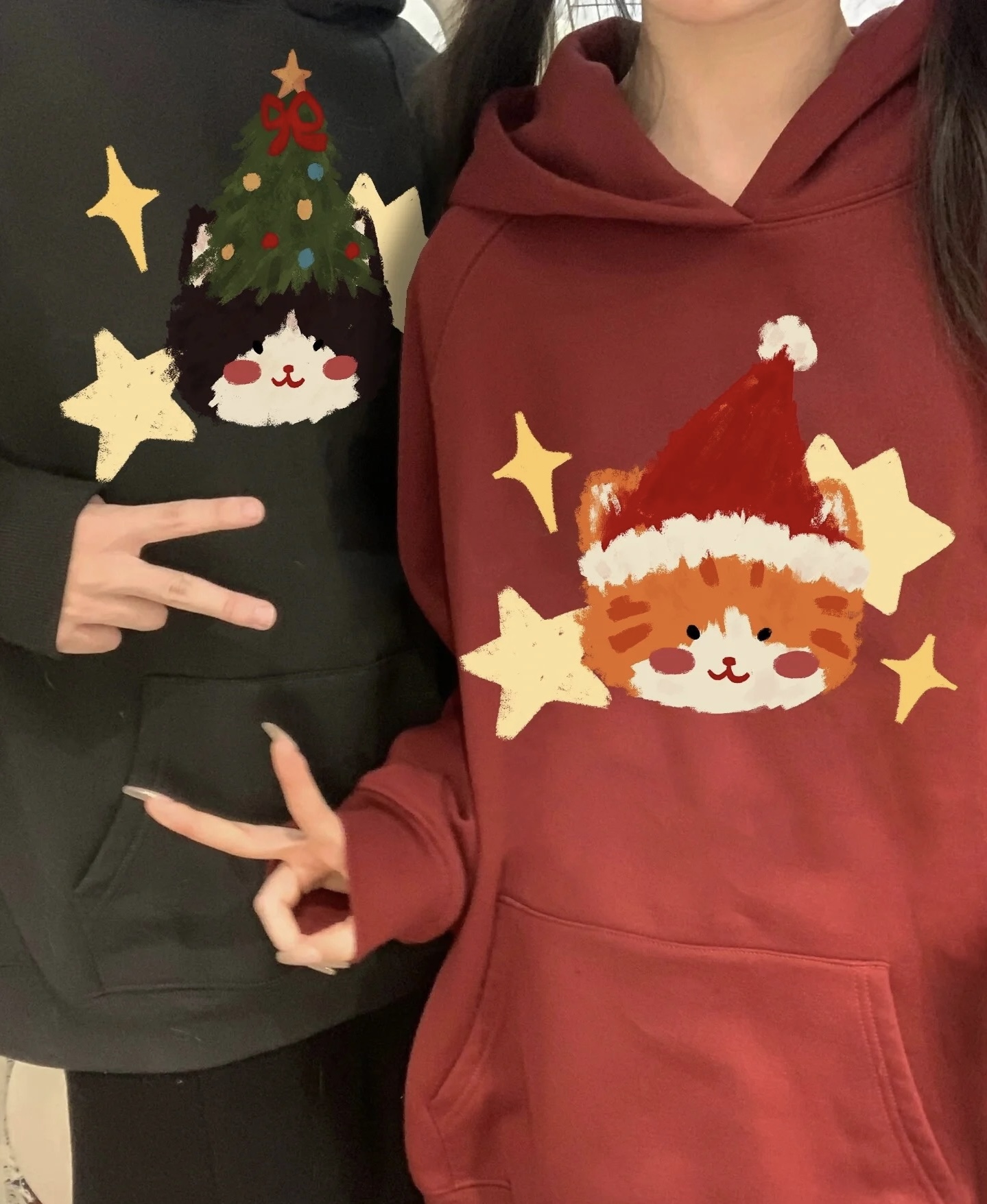 聖誕節情侶裝秋冬連帽衛衣紅色女裝本命年龍年衣服加絨2024新款