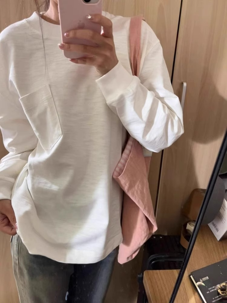 Official picture 95 cotton 5 spandex 2024 spring and autumn Korean version new bamboo cotton long-sleeved T-shirt for women loose