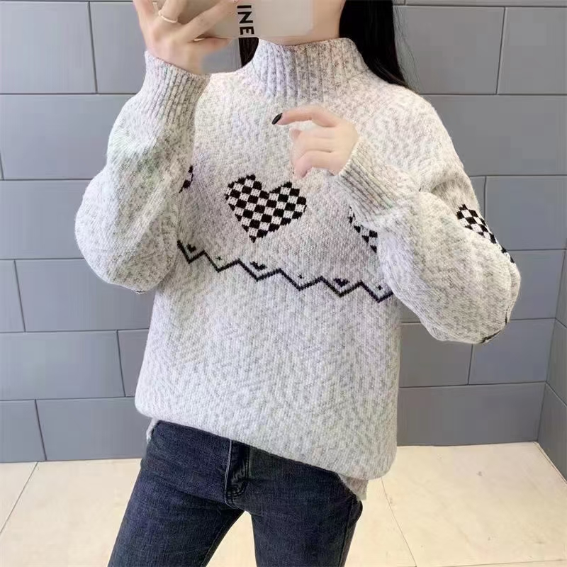 加厚半高領雪尼爾水貂絨毛衣女2023新款寬鬆百搭套頭針織衫打底衫
