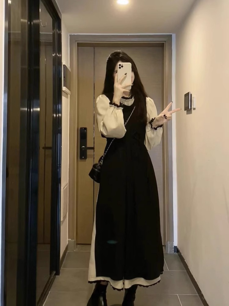 燈芯絨面料蕾絲花邊有固色不褪色赫本風法式胖妹妹兩件套