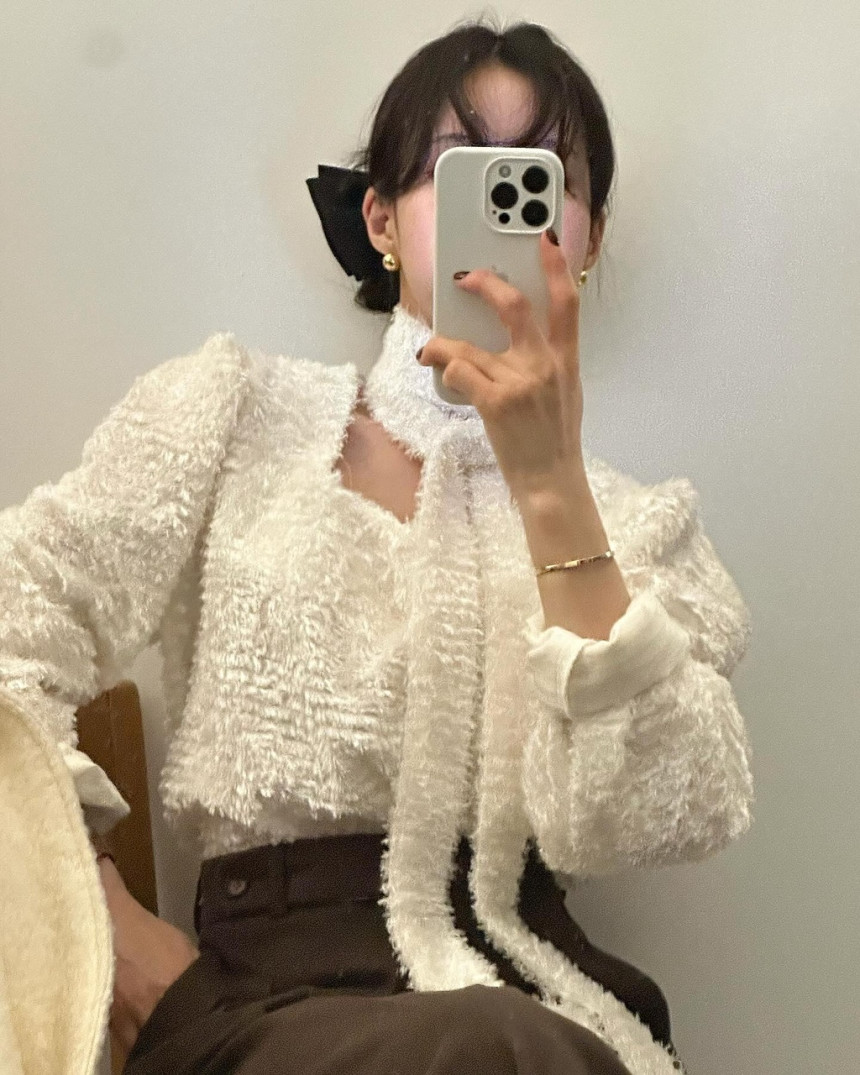 韓國chic早春方領氣質溫柔淑女套頭飄帶長袖上衣蕾絲衫