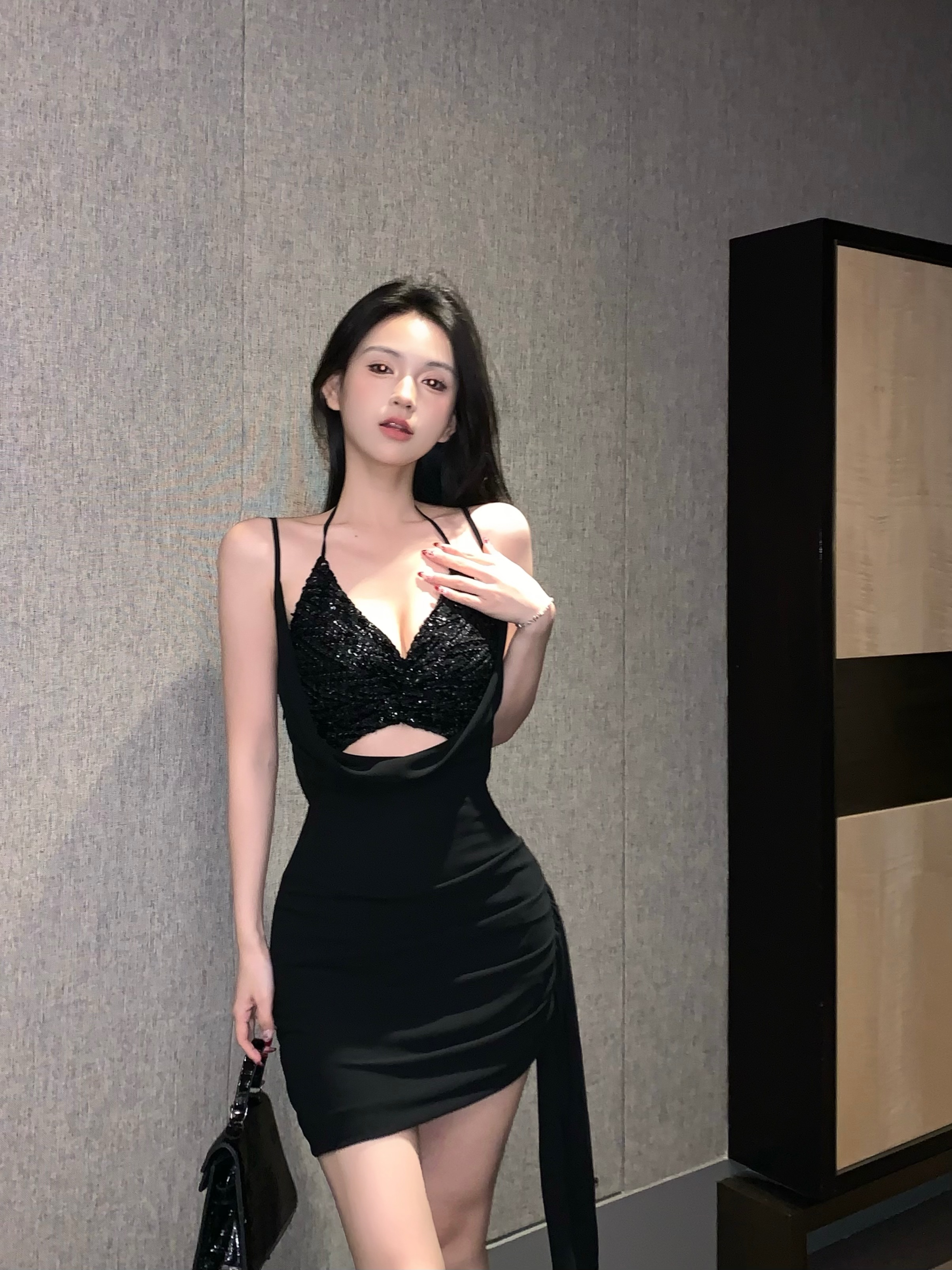 實拍 浪漫蝴蝶 修身顯瘦連衣裙冬季修身性感兩件套套裝
