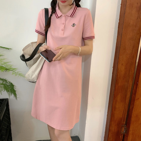 夏季韓版2023新款顯瘦氣質減齡POLO領短袖連衣裙女裝
