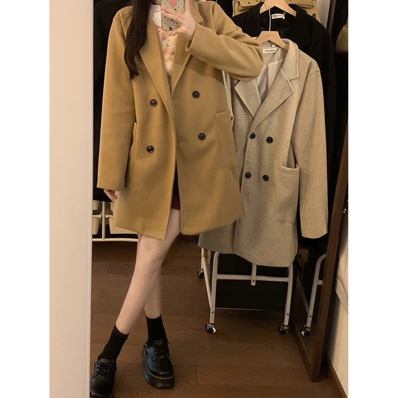 Actual shot of 2023 autumn and winter new woolen coats loose mid-length popular woolen coats for women
