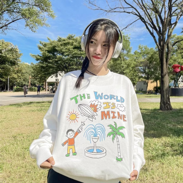 秋冬季寬鬆加絨加厚圓領衛衣女韓版慵懶風百搭設計感小眾長袖上衣