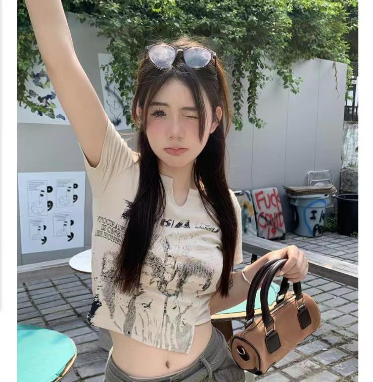 已出貨 羅紋 復古夏季不規則設計感純欲辣妹短款