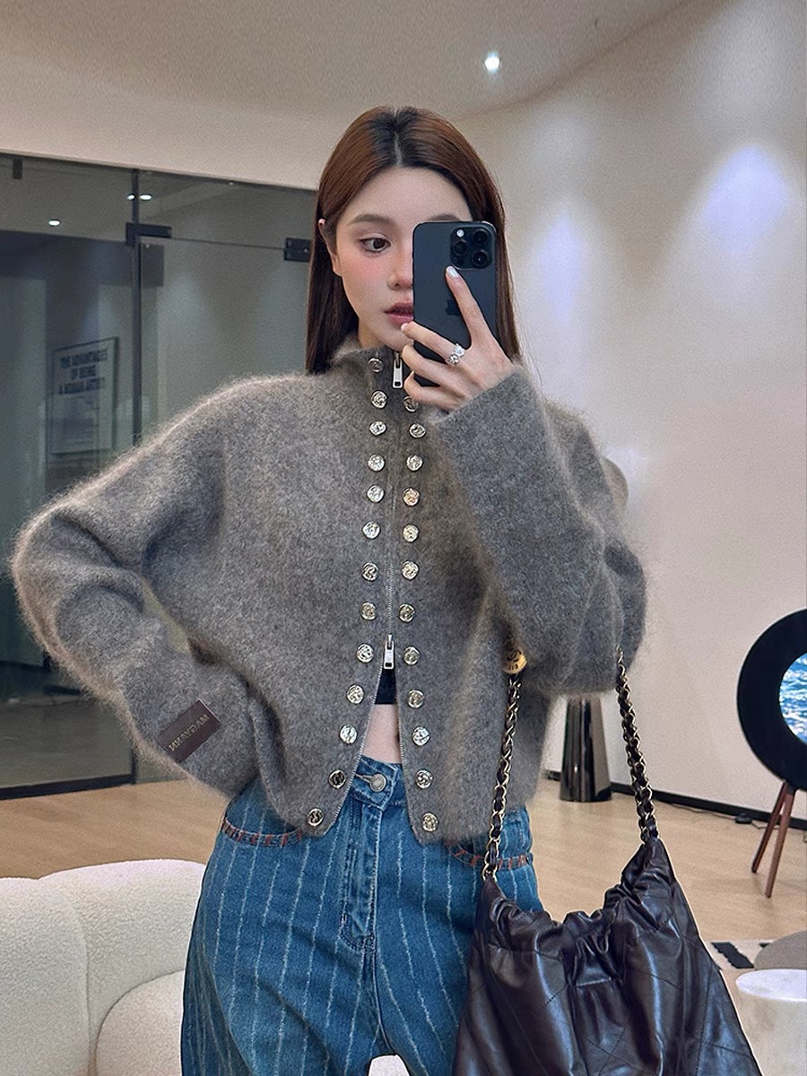 Magyann雙排扣金屬拉鏈開衫毛衣上衣簡約秋冬新款女MISSAS買手店