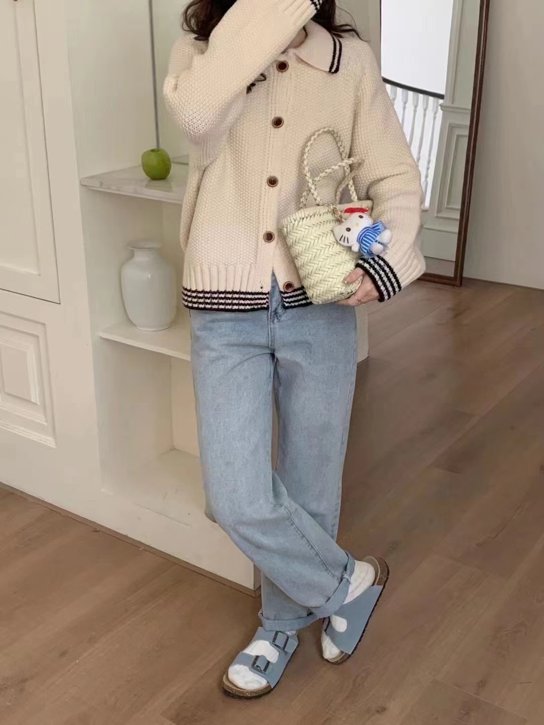 BB家秋冬新款韓系polo領開衫單排扣簡約加厚好質感學院棒球服