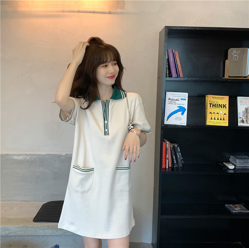 2023夏季新款氣質寬鬆顯瘦POLO領小眾設計感連衣裙女