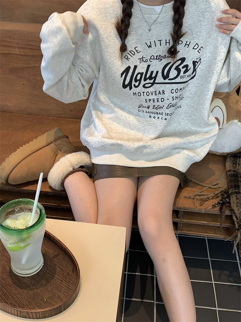 Actual shot of the US High School Baseball Club, retro printed velvet sweatshirt, loose oversize autumn and winter b-ready top