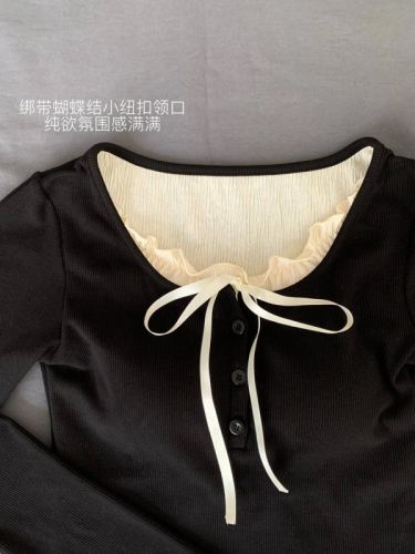 Cut as you like, fake two-piece bottoming shirt for women, autumn and winter ballet style straps with bow repair