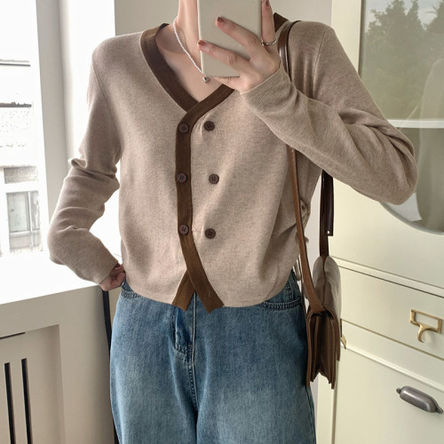Actual shot Korean version of the new autumn and winter niche design double-breasted sweater drawstring waist slimming sweater