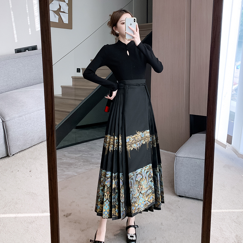 實拍 春夏復古盤扣國風兩件套仿妝花馬面裙秋冬日常新中式通勤女