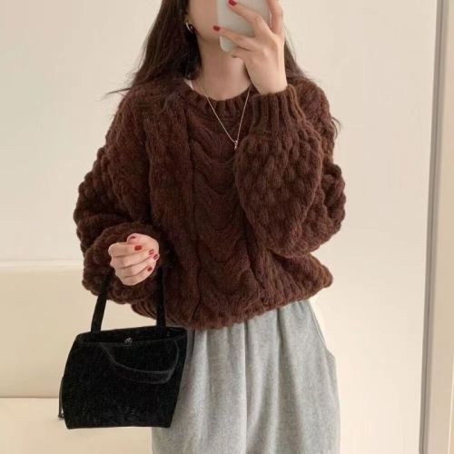Japanese retro soft waxy sweater for women in spring, autumn and winter, high-end niche, gentle and lazy style, pullover knitted top for outerwear