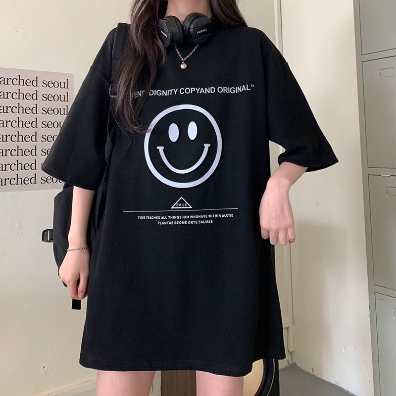 6535棉2023新款寬鬆中長款情侶字母印花下衣失蹤短袖T恤上衣女夏