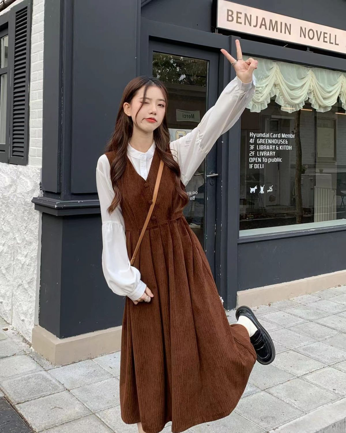 日系甜美背帶連衣裙女學生慵懶風韓版寬鬆中長款吊帶裙兩件套