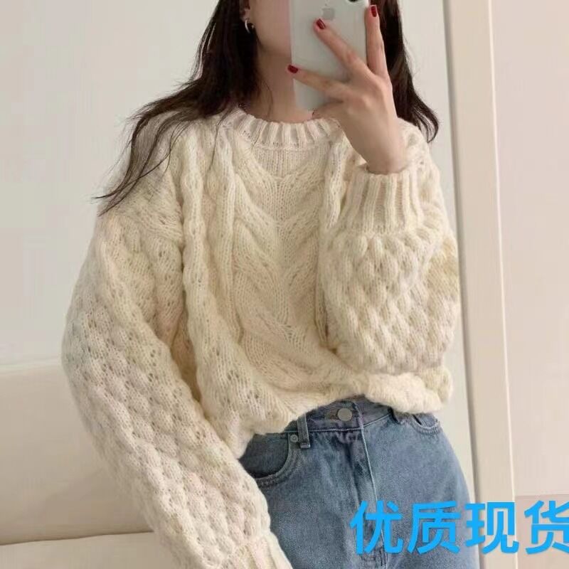 Japanese retro soft waxy sweater for women in spring, autumn and winter, high-end niche, gentle and lazy style, pullover knitted top for outerwear