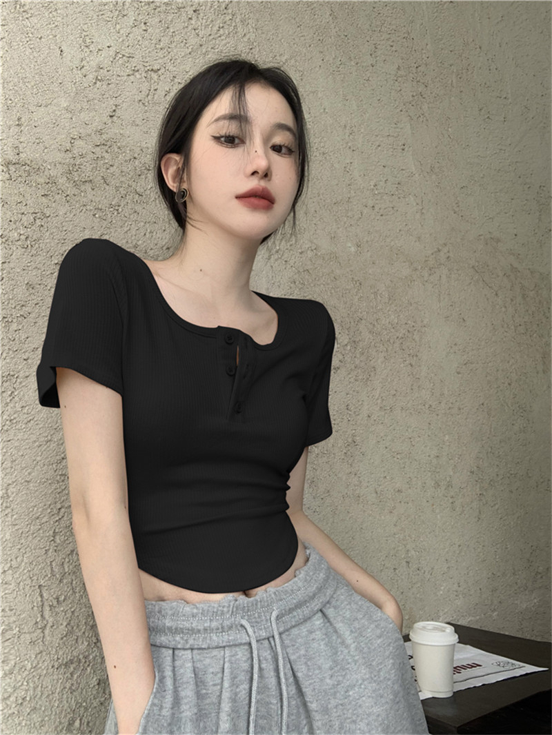 Thread hot girl pure lust style short ins summer sweet hot girl slimming top for women