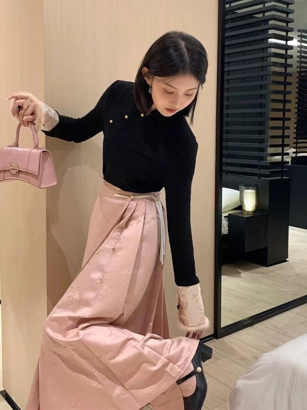 New Chinese style daily commuting winter wear with a complete set of high-end small fragrant style knitted sweater and horse skirt suit