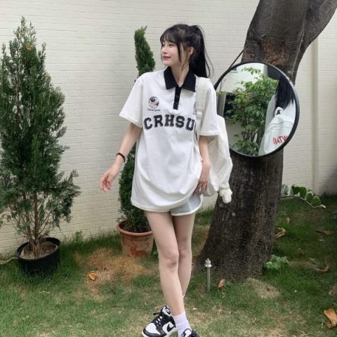 已出貨 21支 200克純棉polo領短袖女t恤寬鬆簡約上衣