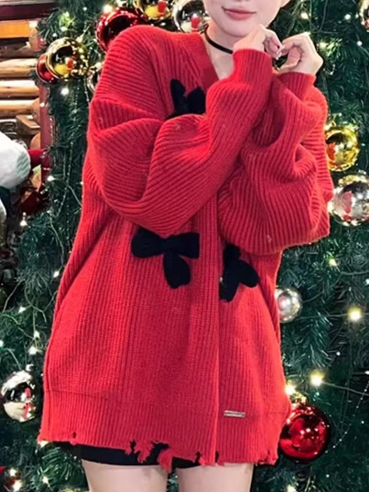 明星同款紅色毛衣女2023年秋冬季新款新年紅色慵懶風寬鬆上衣