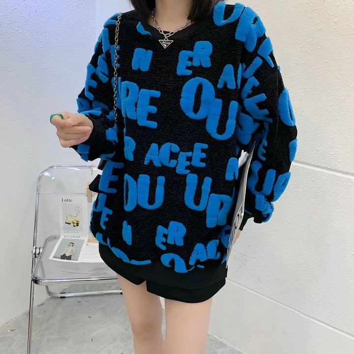 Letter Sweater Women's Loose Korean Style European Station 2023 Autumn and Winter New Pullover Lazy Style Casual Sweater Jacket Trend
