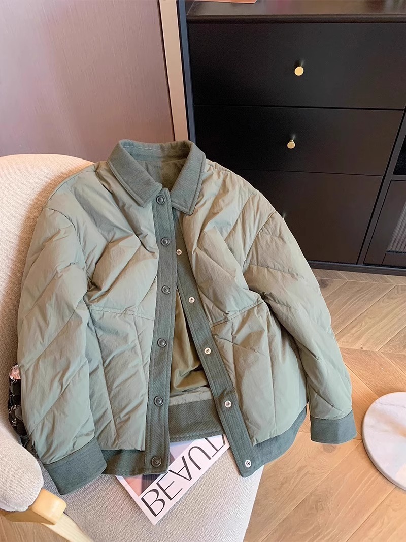 Korean niche contrasting color lapels rhombus lightweight cotton coats for men and women autumn and winter retro casual warm quilted jackets
