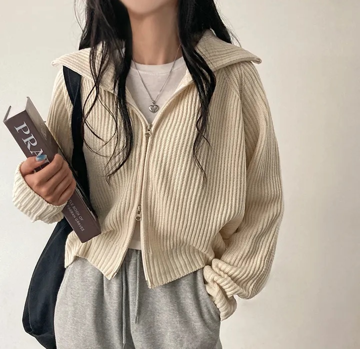 韓國ins寬鬆百搭雙頭拉鏈毛衣慵懶秋冬百搭厚針織開衫女