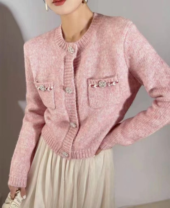 St. Thomas woven strips mixed color diamond button sweater jacket small fragrance autumn and winter loose and foreign style fashionable knitted cardigan for women