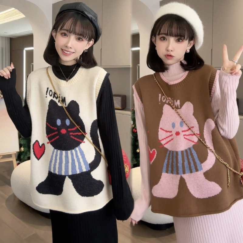新品~2024秋冬孕婦套裝時尚減齡寬鬆大碼針織開衫+加厚打底裙