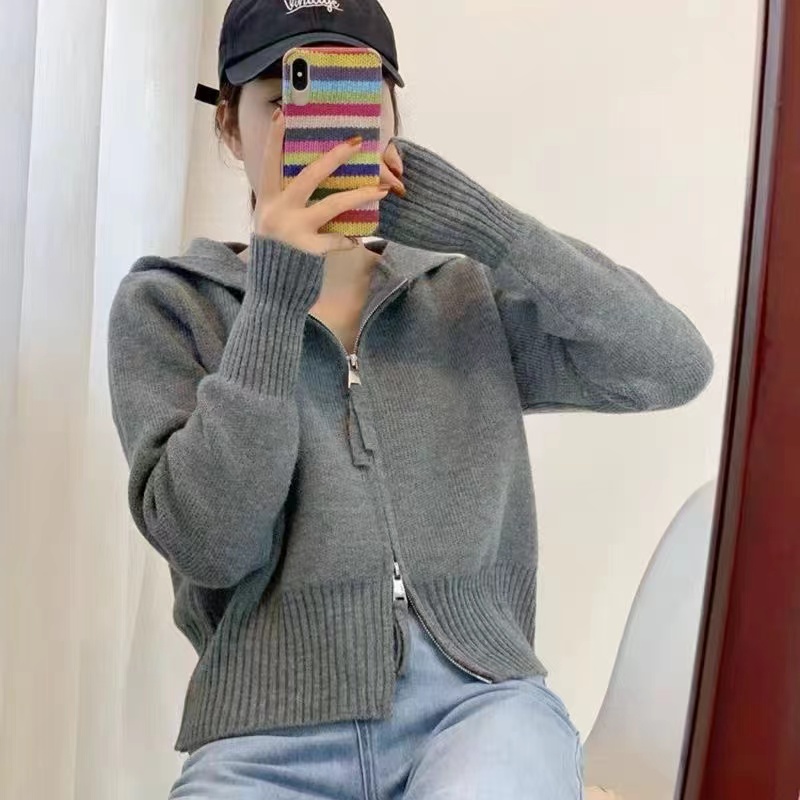 小香風白色超好看的高級感軟糯毛衣外套短款打底連帽衛衣針織上衣